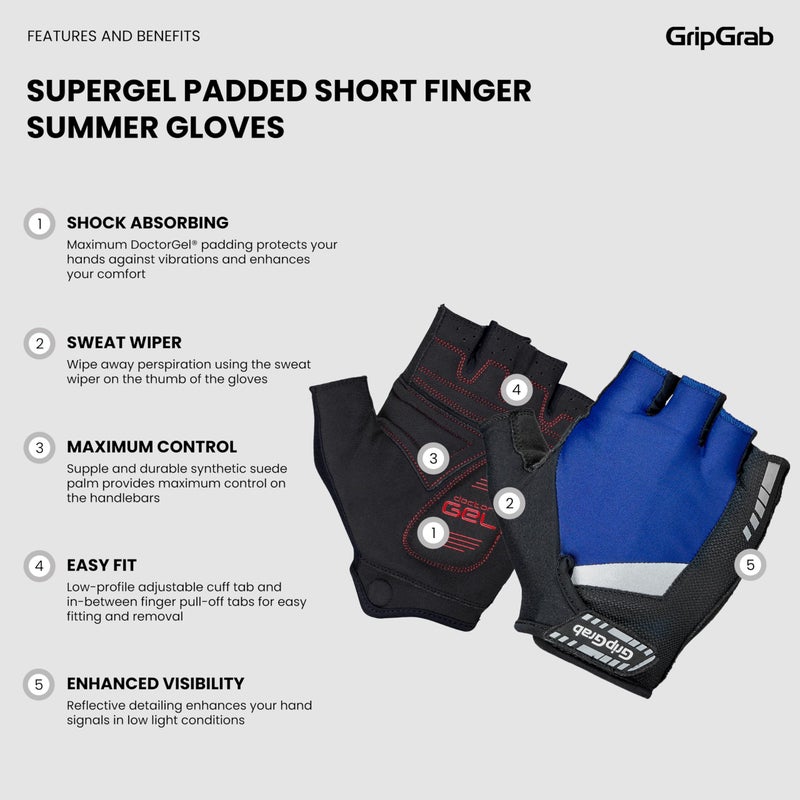 GripGrab SuperGel 6mm DoctorGel Padded Short Finger Summer Cycling Gloves Comfortable Cushioned Fingerless Bike Glove - Image 2